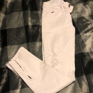 Hollister destroyed white zip ankle jeans